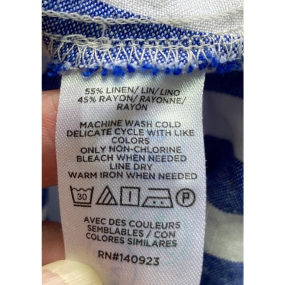 Loft Striped Linen Blend Belted Halter Maxi Dress Women 16 Blue White Nautical - Picture 9 of 12